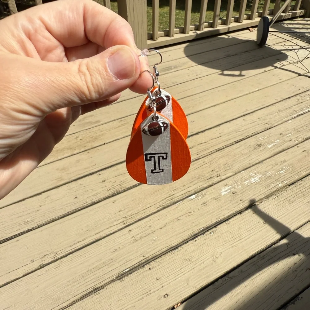 NEW UT Vols Handmade Wooden  Orange and White Football Earrings